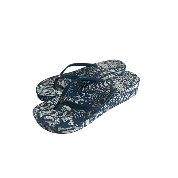 TORY BURCH Blue Platform Flip Flops Sandals Size 10 - Picture 7 of 10